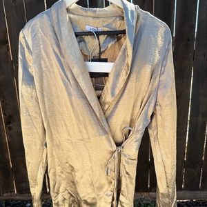 champange satin coord set long sleeve shorts